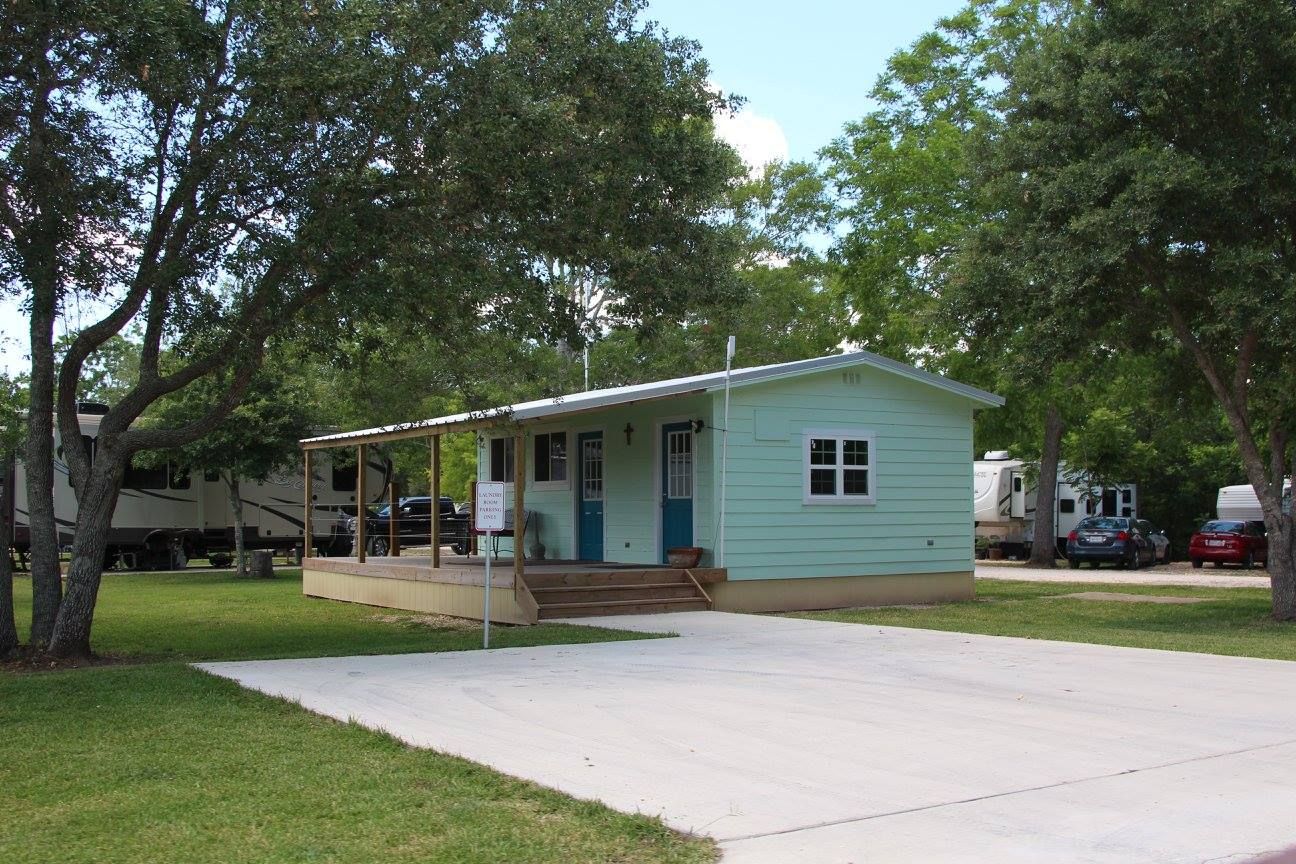 Park amenity building and nearby RV sites