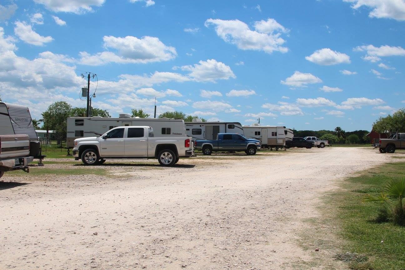Spacious drive between full-hookup RV sites