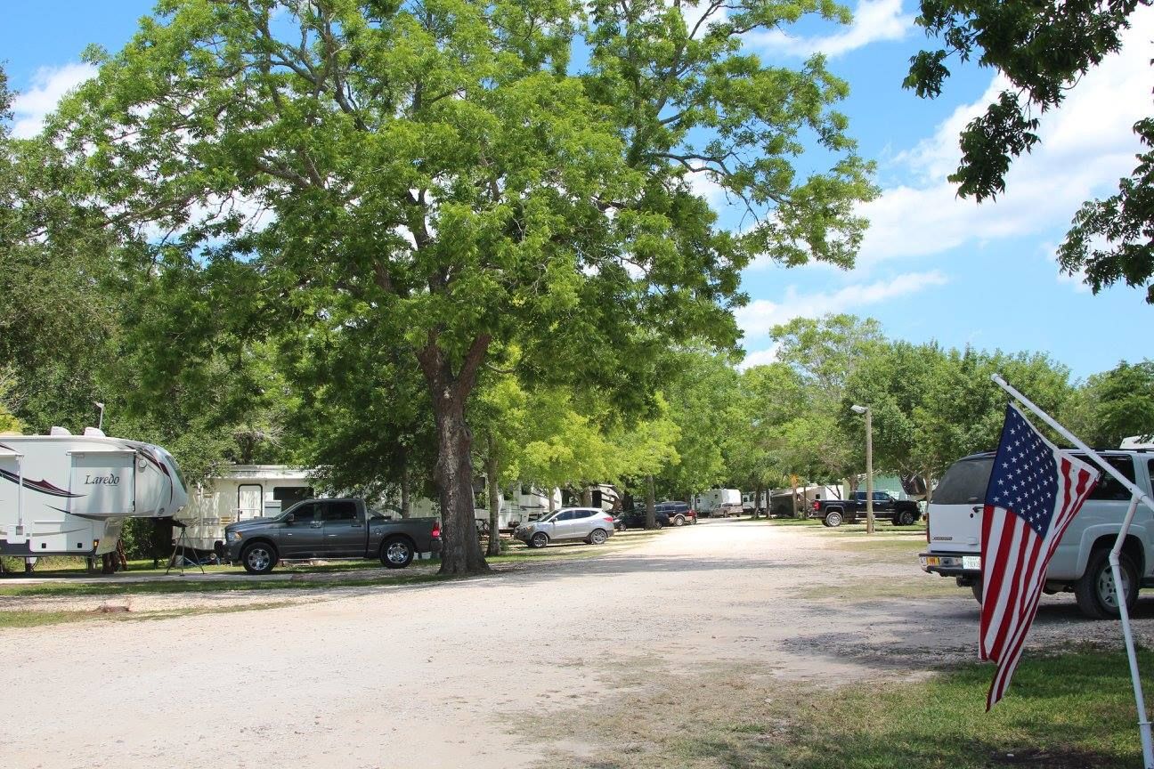 Tree-lined RV sites in a quiet country setting